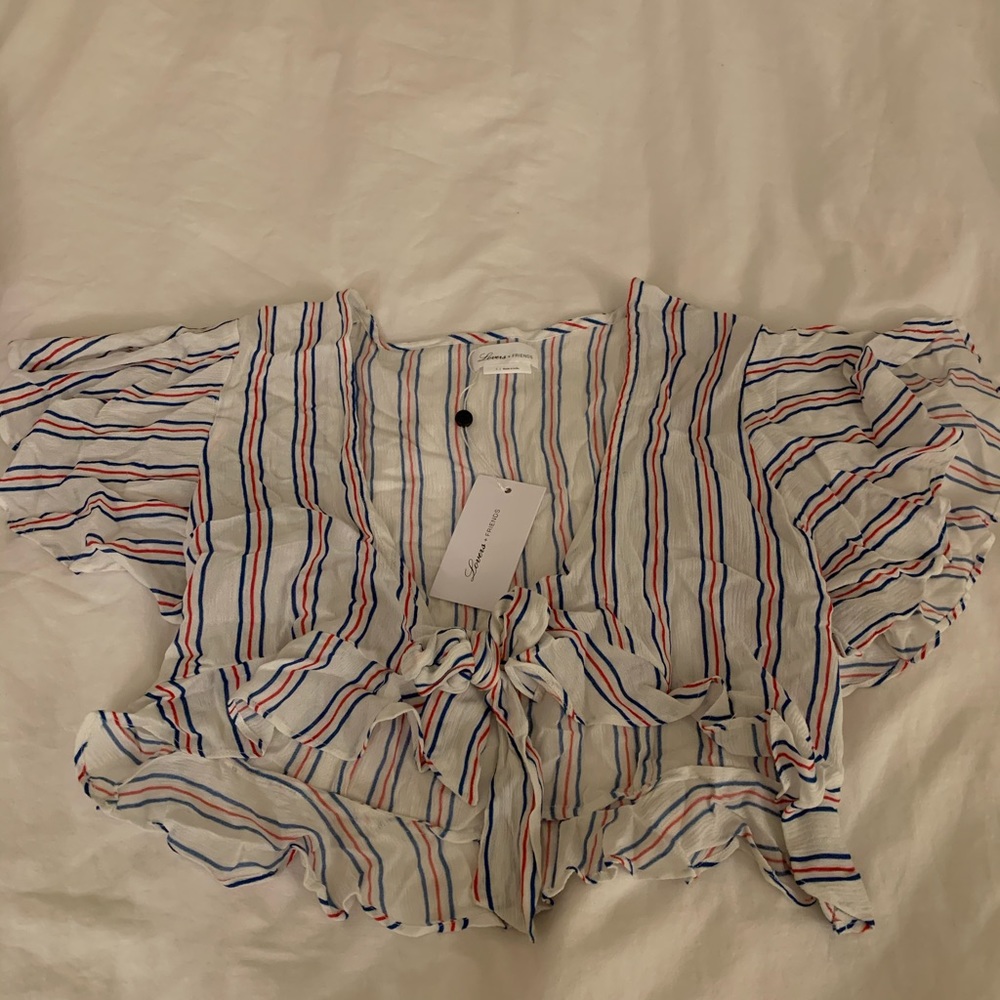 Lovers+friends striped crop top with front tie
